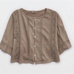 AE Lace Trim Button-Up Top